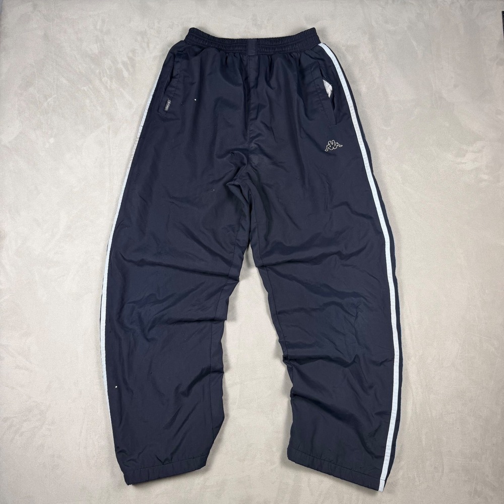 90s Mens Kappa Side Stripe Nylon Track Pants Streetwear Navy XXL